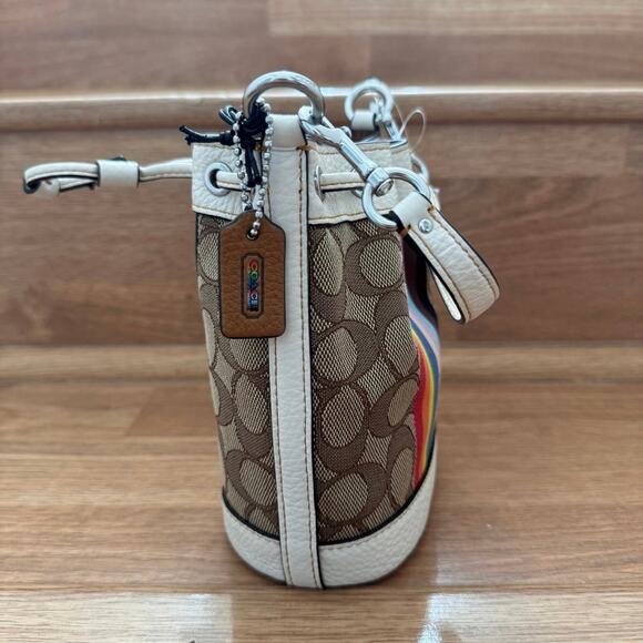 Coach Mini Dempsey Bucket Bag In Signature Jacquard With Rainbow Stripe - Picture 2 of 9